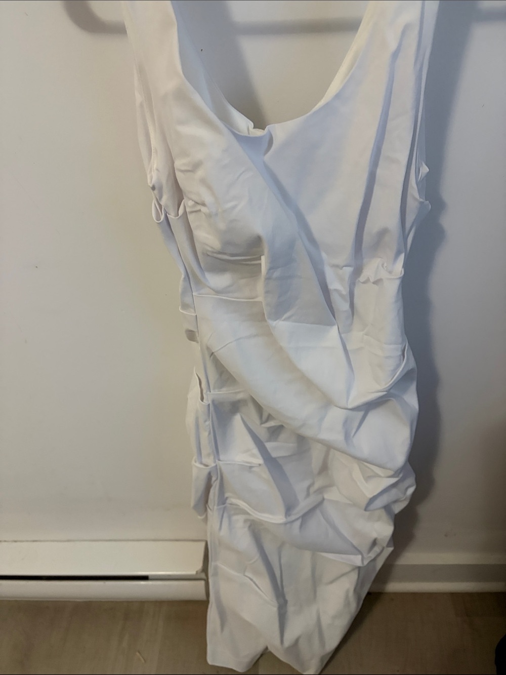 White Sleeveless Ruched Midi Dress